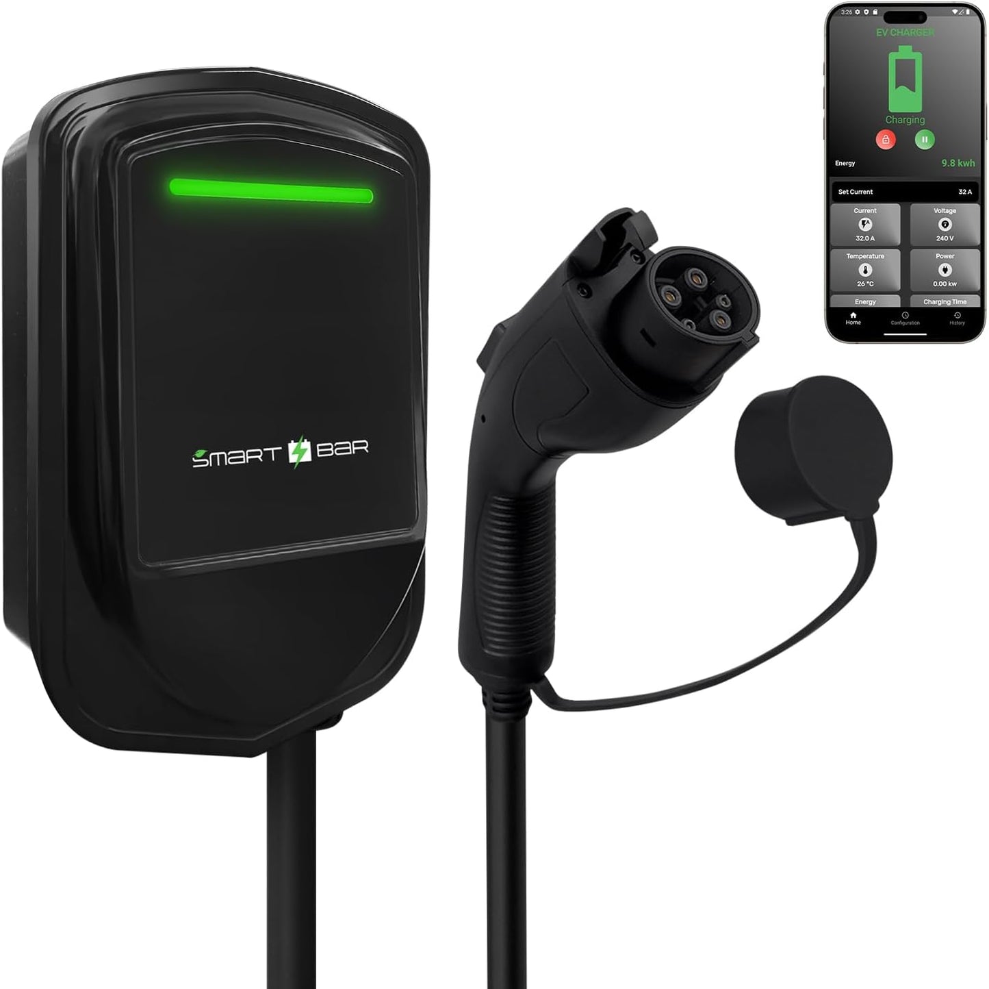 SBB Home Smart Level 2 EV Charger up to 48Amp, 240V Indoor/Outdoor Fast Car Charging Station with App, Wi-Fi Enabled EVSE, Hardwired Electric Car Charger Compatible with All EV Models