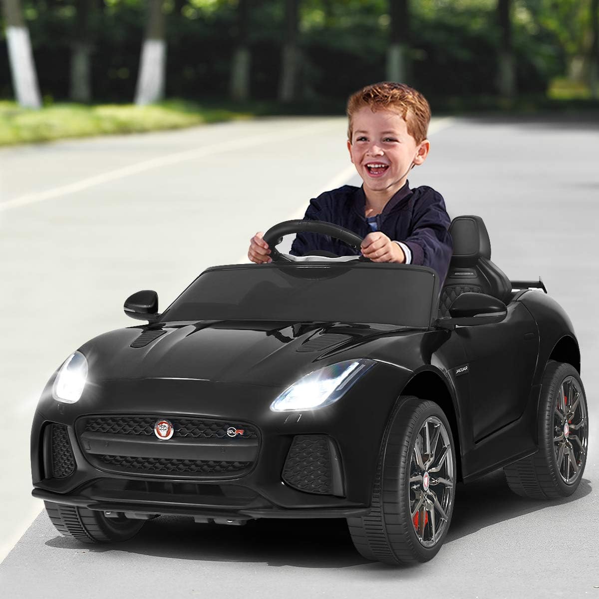 Costzon Ride on Car, 12V Licensed Jaguar F-Type SVR Battery Powered Kids' Electric Vehicles w/Remote Control, Front/Rear Lights, MP3/Music/3 Speeds/Spring Suspension, Kids Car Toy for Toddler (Black)