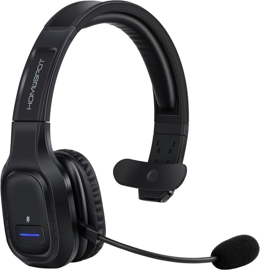 HomeSpot JM100 Trucker Bluetooth Headset with AI Noise Canceling, Wireless Headset with Rotatable Microphone and Big Mute Button, 34 Hrs Talk Time for Trucking, Home Office, Call Center