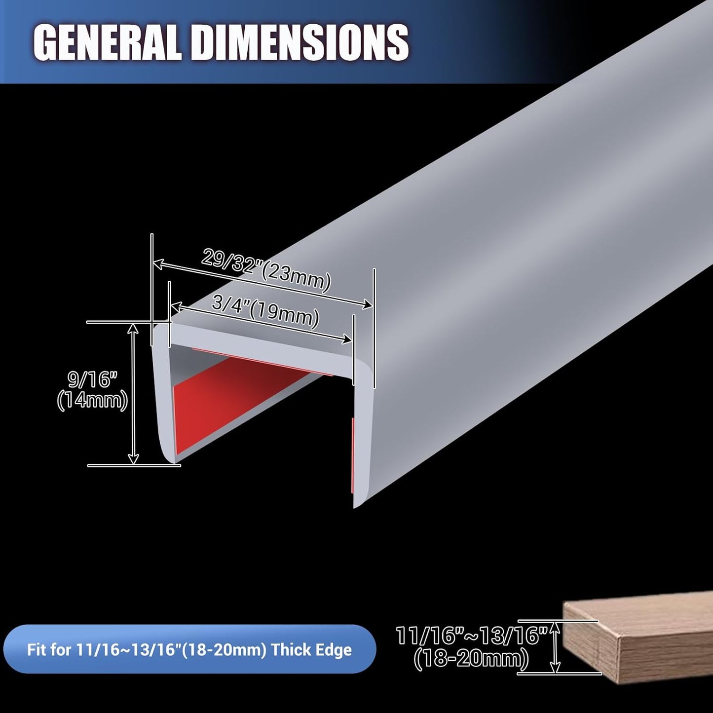 Rubber Edge Trim, Flexible Edge Banding, 3/4"(19mm) U Channel Furniture Edge Protector, Self Adhesive Edge Guards for Plywood, Wood, Glass Parts, 20Ft, Grey Color
