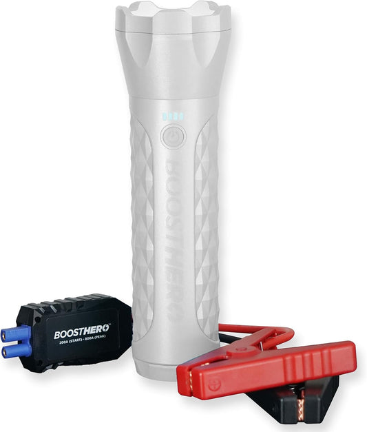 BoostHero Portable Car Battery Jump Starter, 6,000mAh Power Bank, LED Flashlight, with Smart Jumper Cables for up to 6.0L Gas/4.0L Diesel Engines (White)