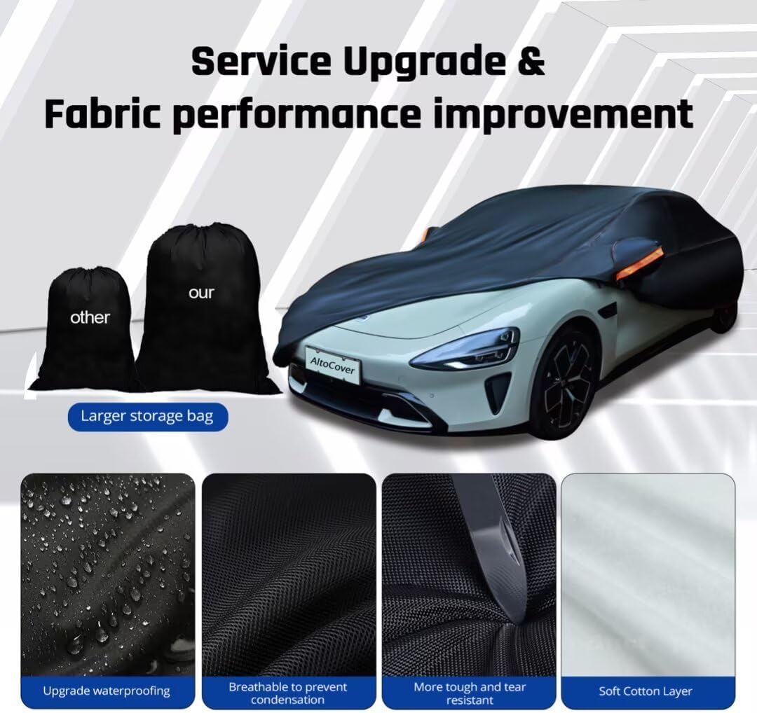 6 Layer Heavy Duty Car Cover Waterproof All Weather Protection with Cotton Liner, Universal Fit Ford Mustang, Chevrolet Camaro, Toyota Camry, Honda Accord Civic, Nissan Altima,Tesla Model 3