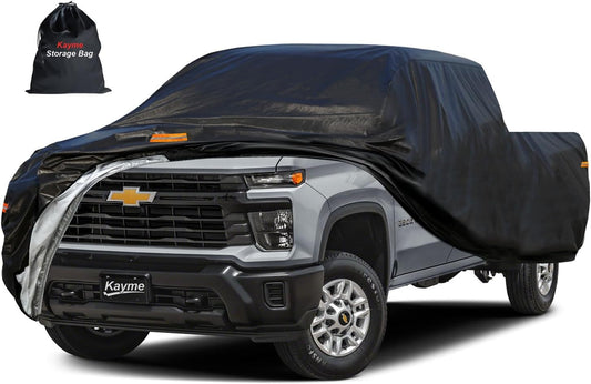 Kayme Full Size Truck Cover Waterproof All Weather, Heavy Duty Outdoor Pickup Cover Universal Fit Chevy Silverado GMC Sierra 2500HD 3500HD Ford F250 F350 RAM 2500 3500 (Up to 262 inch) XXXL.Black