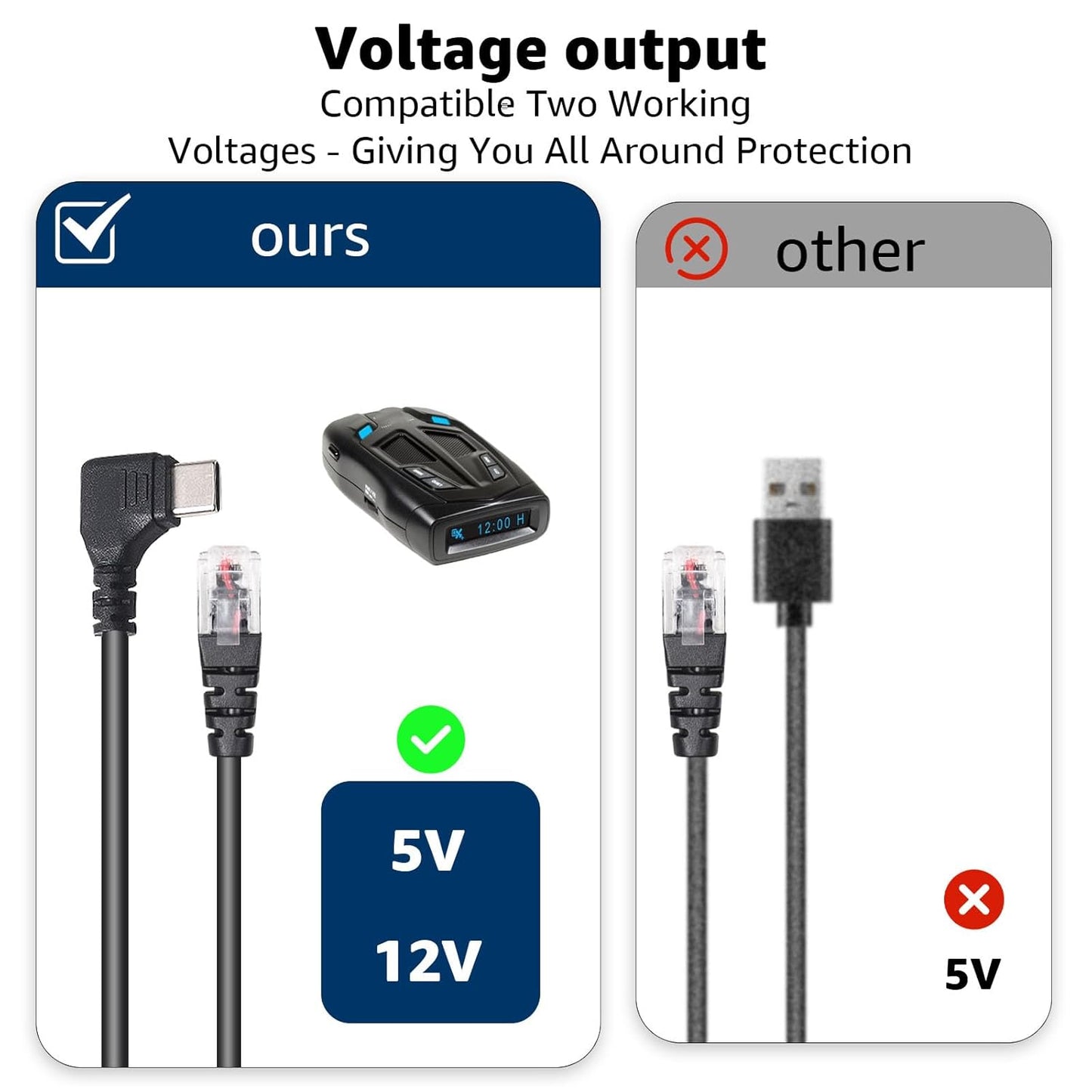 Radar Detector Colied Cord with USB-C to RJ11 Plug Cable 5V-12V Power Cable Compatible with Escort Uniden Radenso XP Beltronics Cobra Whistler 9.8FT Powered for 12V Radar Detectors