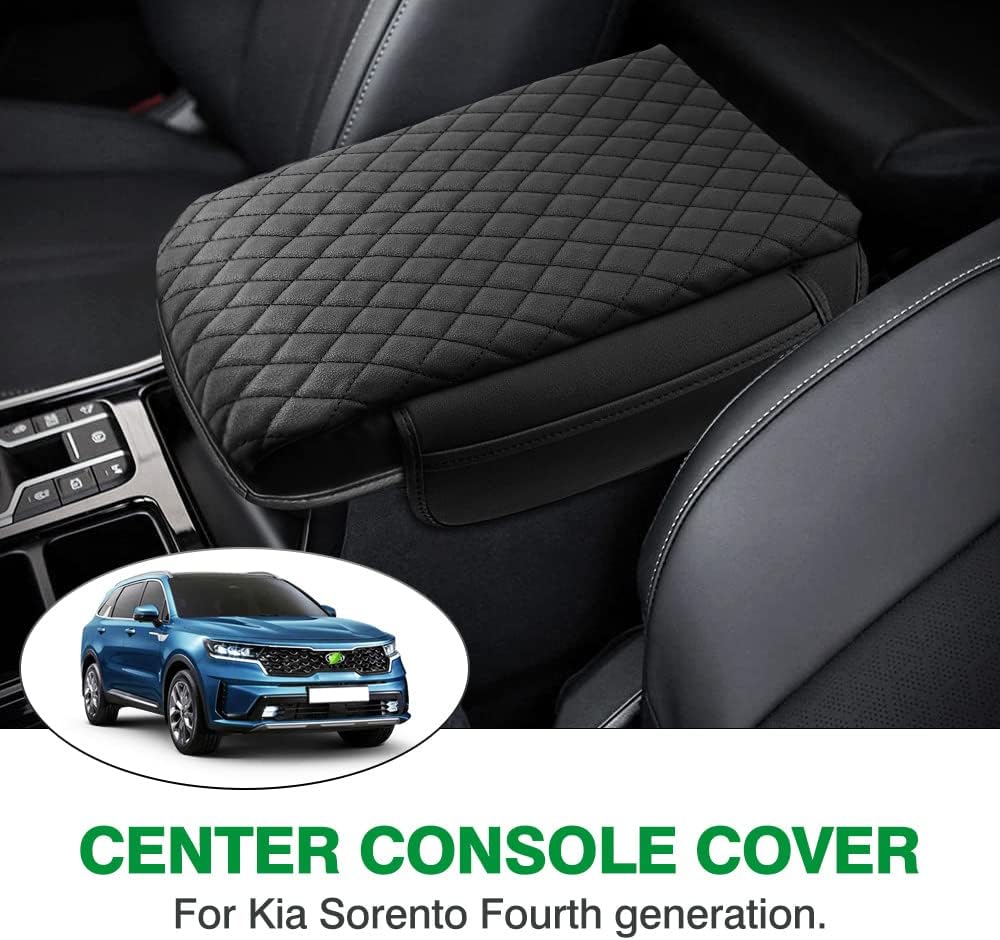 Shademax Center Console Cover Kia Sorento Accessories 2026 2025 2024 2023 2022 2021 Armrest Cover Center Console Pad for Kia Sorento PU Leather Armrest Seat Box Cover Protector w/Pockets Storage Bag