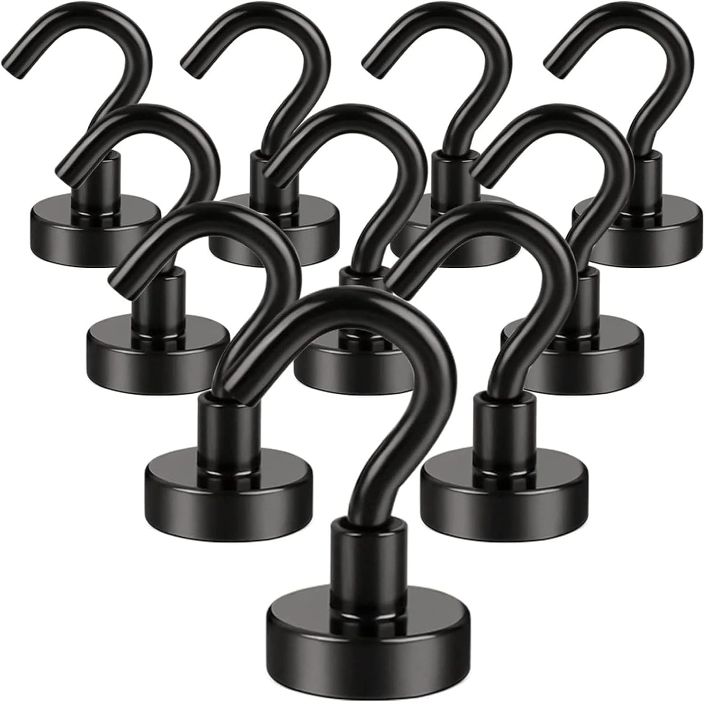 DIYMAG Magnetic Hooks, 30Lbs Facilitate Hook Neodymium Magnet Hooks with Nickel Coating for Cruise，Kitchen, Home, Workplace, Office and Garage etc, 10 Packs (Black)