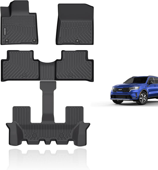 KELCSEECS Floor Mats Custom for 2025 2024 2023 2022 2021 Kia Sorento(Not for Hybrid) Car Mats All Weather Automotive Floor Liners Front& Rear& 3rd Row Kia Sorento Accessories Black