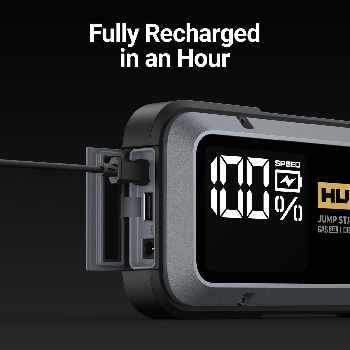 Hulkman Alpha85,Space Gray,2000A 74Wh Smart Jump Starter,12V Portable Car Battery Booster with 3.3" Display,USB-C Power Pack,5-Mode Flashlight,Jumper Cables for up to 8.5L Gas/6.0L Diesel