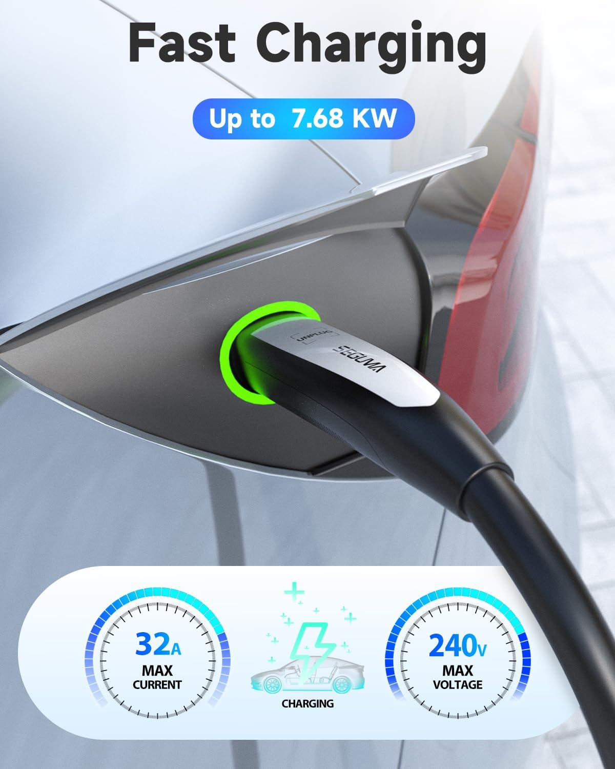 32A EV Charger Extension Cord for Tesla Charger, 21ft EV Extension Cable for Level 1/2 Tesla Home Chargers/Tesla Wall connectors, Max 240V 7.68kW NACS Extension Cable for Tesla Y/X/3/S/Cyber-truck