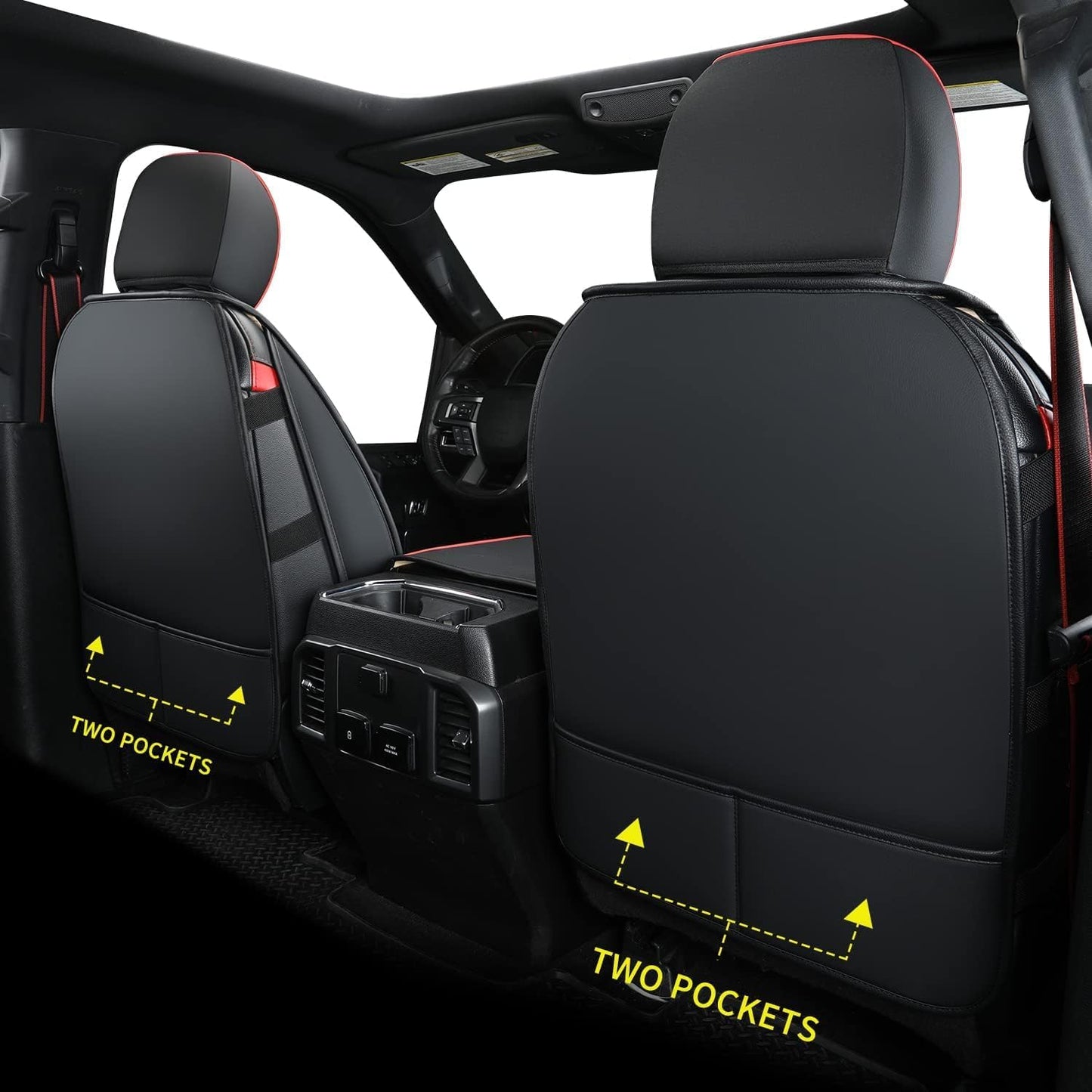 LUCKYMAN CLUB F150 Seat Covers Fit for 2010-2014 F150 SuperCrew with Waterproof Faux Leather(Full Set, Black&Red)