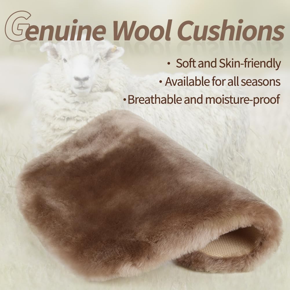 LLB Genuine Sheepskin Car Seat Cushion Seat Covers for Cars Trucks SUV Comfort Seat Protector Pad for Car Driver Seat Car Accessories for Women Office Chair Car Decor (Tan, Front Seat Cushion-1 Pc)