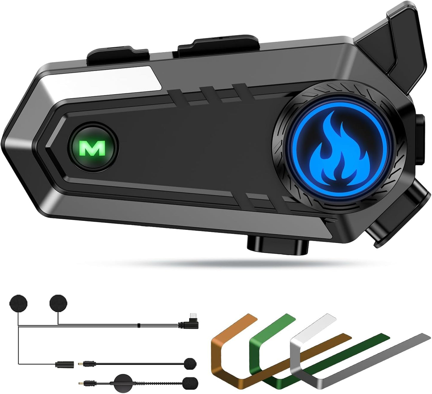 Motorcycle Helmet Bluetooth Headset, Bluetooth Motorcycle Helmet with 2 Type Mics, Intercom/Hands-Free Call/Music/Waterproof/Noise Cancellation/Wake Up Siri, Compatible with All Helmets