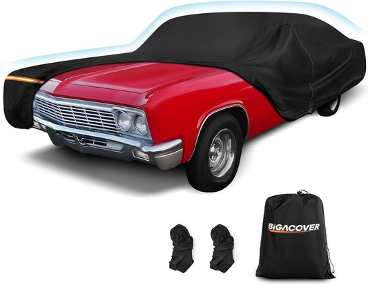 Car Cover for Chevy Caprice 2/4 Door Biscayne/Coupe/Sedan 1966-1996, Waterproof 210D Oxford Cloth and Cotton Cover Outdoor Full Car Covers with Zipper Windproof Heavy Duty All Weather Protection