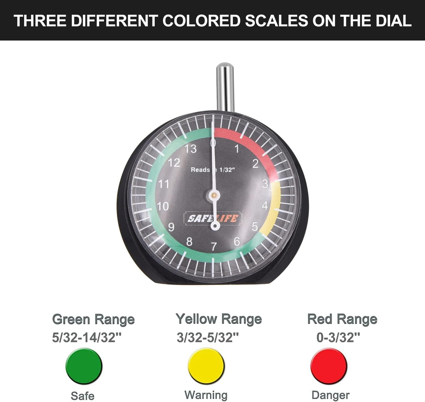 SAFELIFE Tire Tread Depth Gauge, 10 Pack Dial Type Tire Tread Depth Gauge Professional for Motorcycle, Car,Truck and Bus,Easy Reading Tyre Tread Depth Gauge in 32nds