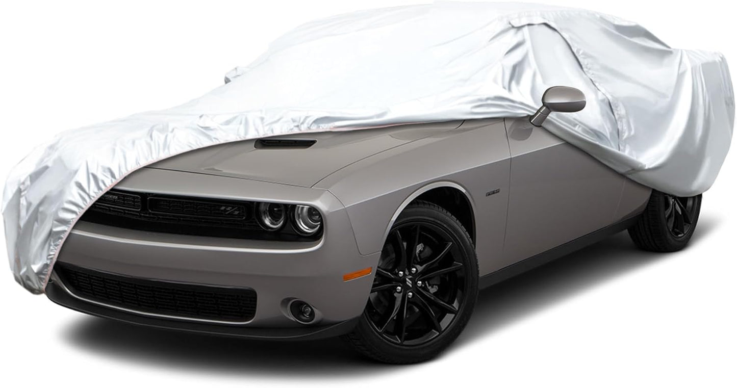 Car Cover Compatible with Dodge Challenger 2008-2024,Waterproof Car Cover for Automobiles All Weather with Door Zipper & Cotton Lining,Windproof Sun UV Hail Protection