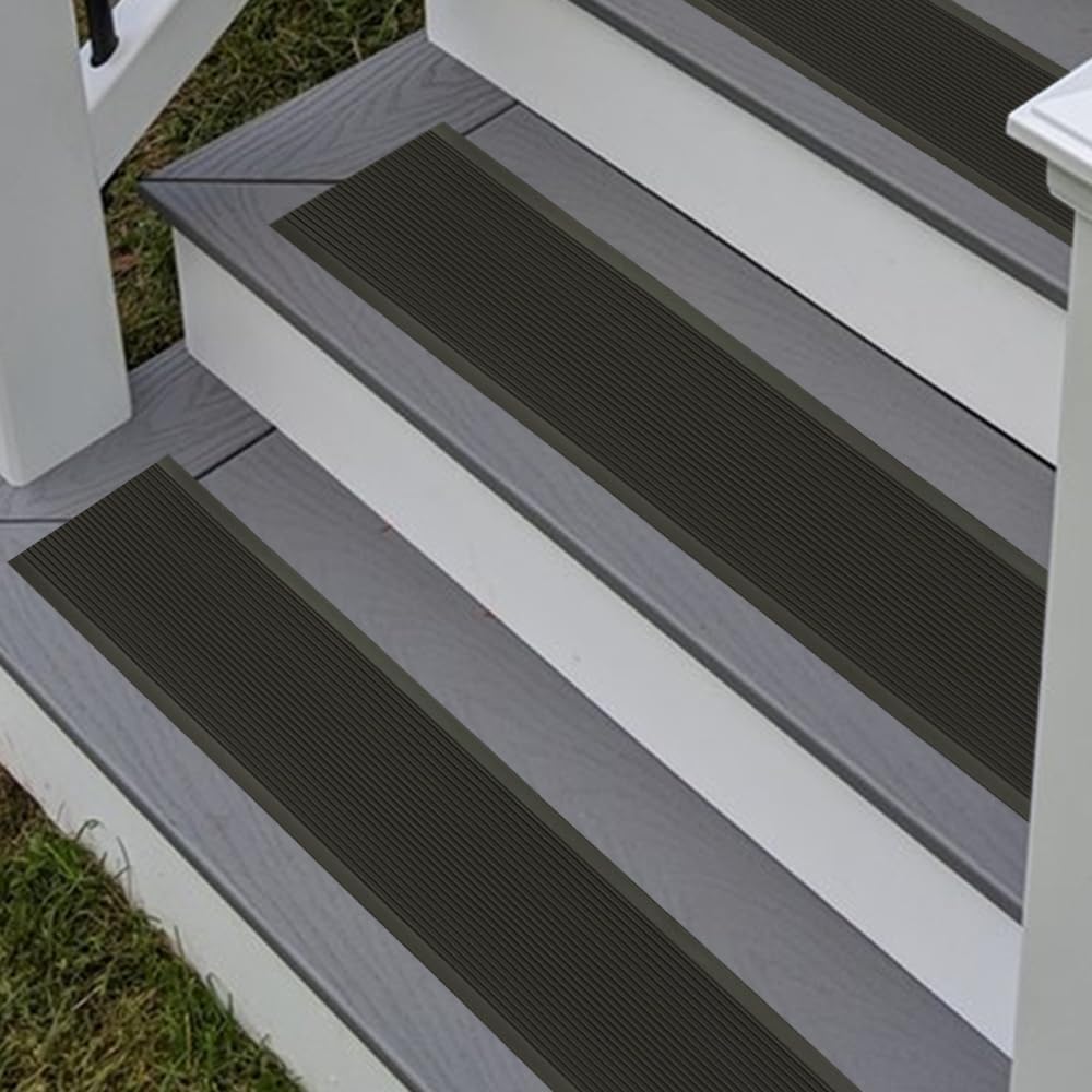 Rubber Bond 4x36in Anti Slip Stair Treads (5-Pack) - Waterproof Outdoor/Indoor Heavy Duty Non-Skid Tape for Stairs - Adhesive Rubber Grip Strips for Steps & Ramps - Black