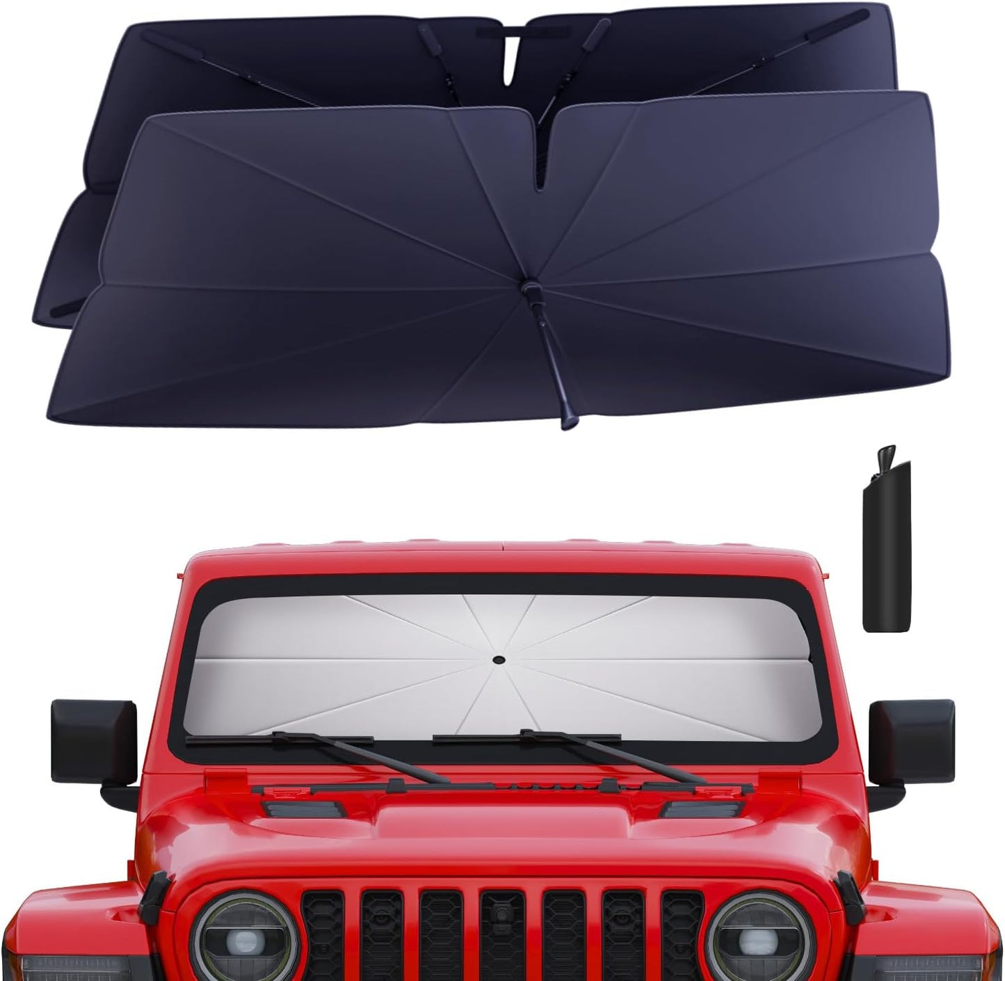 Windshield Sun Shade Umbrella: for Jeep Gladiator(JT)-2020-2025 -4-Layers Front Custom Car Window Shades - Double Thickened Foldable Jeep Gladiator(JT) Sunshades Block UV Keep Cool