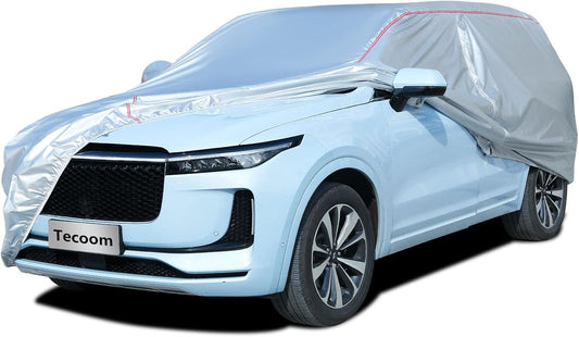 Tecoom Light Shell Waterproof UV-Proof Windproof Car Cover Classic Zipper Design for All Weather Indoor Outdoor Fit 206-215 Inches Full-Size SUV