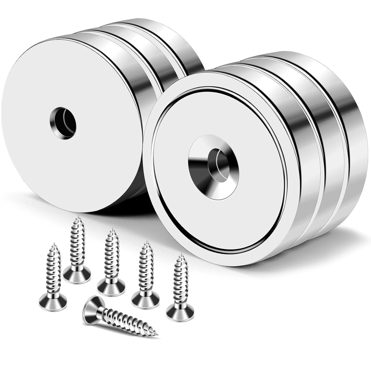 MIKEDE Magnets, 150LB Neodymium Cup Magnets with Super Strong Magnetic Attraction, Heavy Duty Pot Magnet with Hole for Mounting, Rare Earth Magnet with Screw for Hanging, Office, Craft - 6 Pack