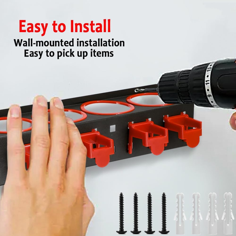 Spray Bottle Rack Organizer, 2 Pack Wall-mounted Spray Bottle Holder, Car Beauty Shop Garage Bottle Organizer, Steel Wall Mount Storage Organizer with 5 Hooks and 5 PCS Cleaning Brushes