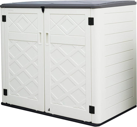 Large Horizontal Storage Sheds,38 cu.ft. Outdoor Storage Box for Garden,Patio and Backyard,Customized Shelves &Lockable(Off White)