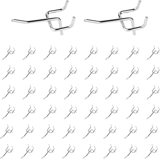 50Pcs 2"/5CM Pegboard Hooks Assortment Set, Metal Peg Board Hooks with 2.5mm Hole Pitch 4mm Wire Diameter Slatwall Hanging Hook for Garage Organization Wall Hanging (Silver)