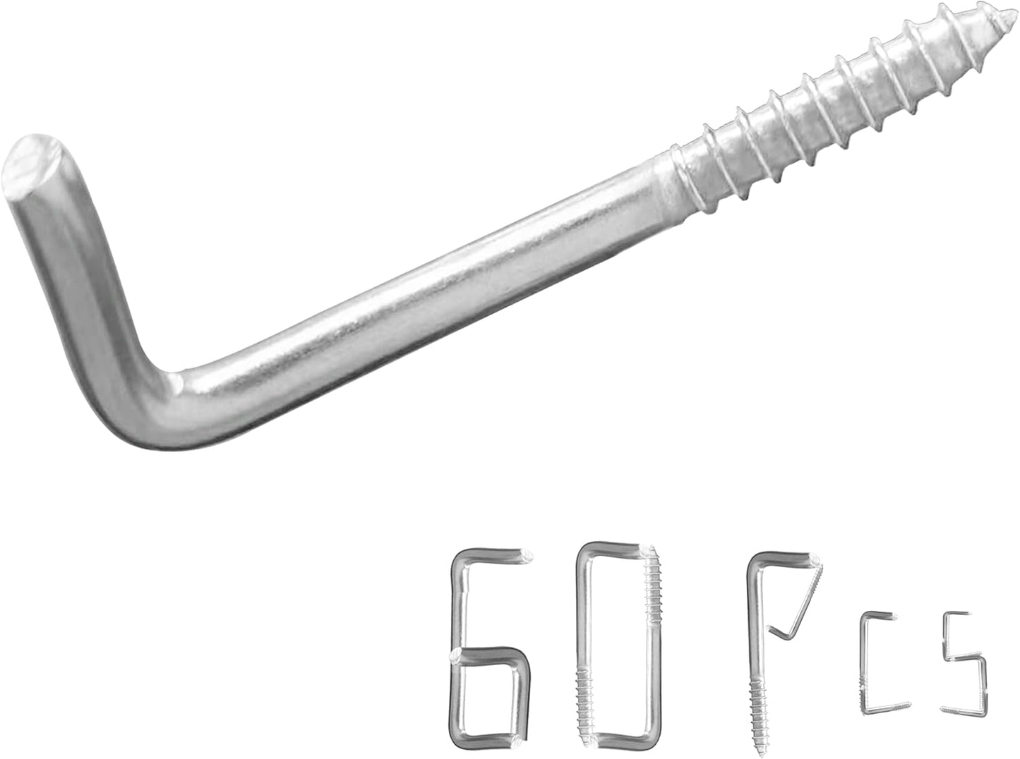 304 Stainless Steel M5 Screw-in Hooks 60 Pcs,7 Shape Screw Hooks,Right Angle Medal Hooks l Shaped Screw in Hooks for Hanging