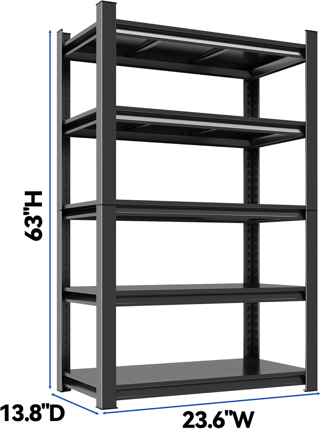 63"H Garage Shelving Heavy Duty Rack, 3000 LBS Large Capacity 5 Tier Adjustable Storage Shelves, Metal Industrial Shelf Units for Garage, Basement and Warehouse, 63"H×23.6"W×13.8"D, Black