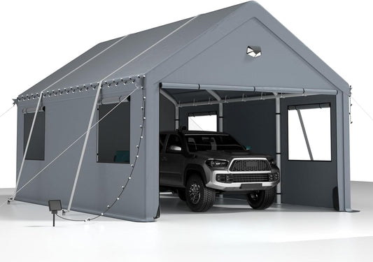 Carports 10X16 Heavy Duty，Car Ports with 180G Removable Side Walls, Carport Canopy, Portable Car Port Garage, Car Shelter All Weather,Gray