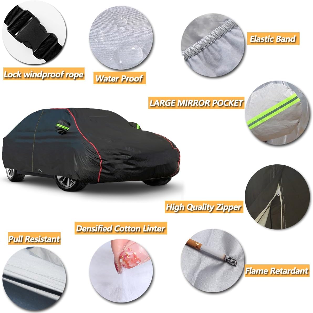 AUQDD 6-Layers PEVA New Material Truck Full Padded Car Cover Waterproof All Weather Weatherproof UV Sun Protection Snow Dust Storm Resistant Outdoor Exterior Custom Form-Fit Straps 230"-260" Black