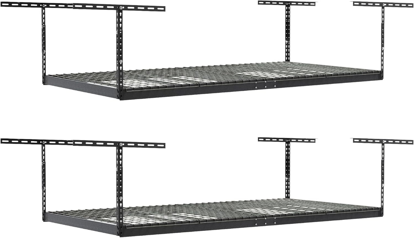 SafeRacks Heavy Duty Overhead Garage Storage Rack, 2-Pack 4x8 Hammertone, 12"-21", 600 lb Capacity, Adjustable Ceiling Mount