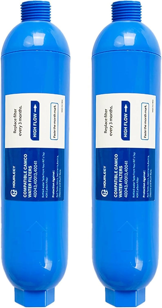 Hourleey 2 Pack RV Inline Water Filter, Reduce Bad Taste, Odors, Rust, Fluoride, Chlorine and Sediment in Drinking Water, Dedicated for RVs Campers