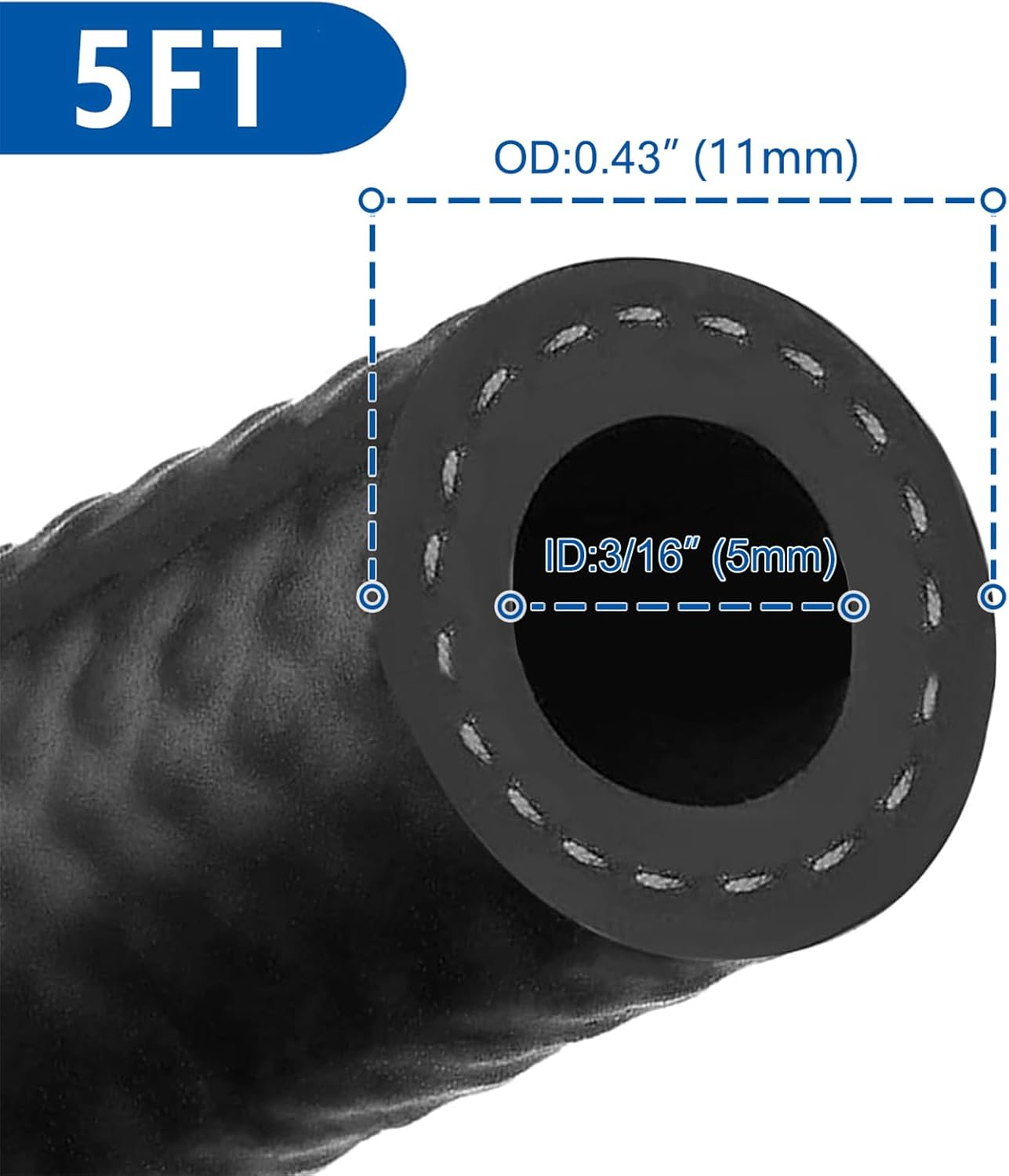 LokoCar Rubber Fuel Hose Line Push Lock 3/16" ID SAE 30R7 NBR 5ft 300PSI Black