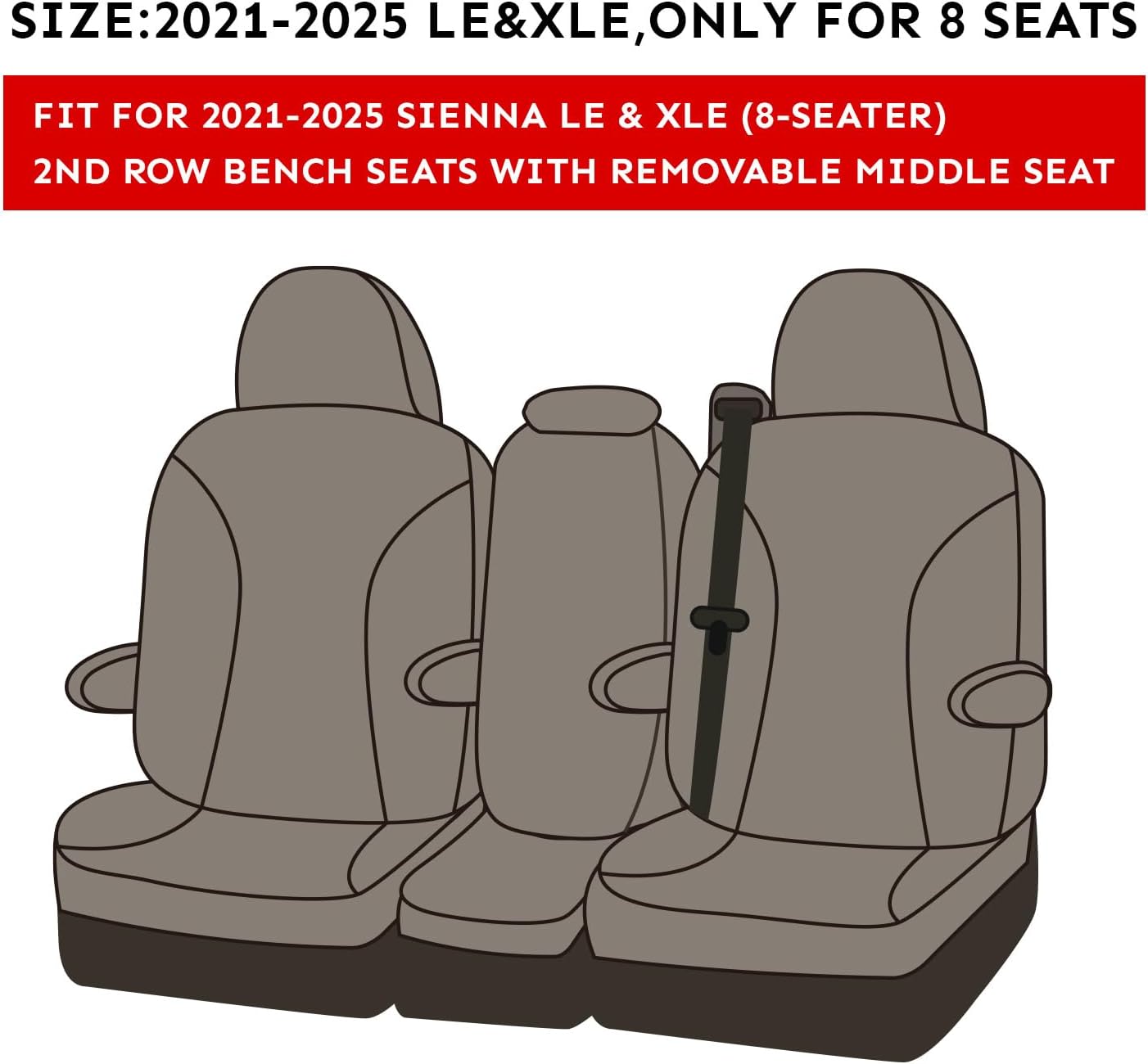 EKR Sienna Seat Covers for 2021 2022 2023 2024 2025 Toyota Sienna LE, XLE,8 Seats,2nd Row 4/2/4 Split,Waterproof Seat Covers Full Set for Trucks,Car Seat Protectors - Three Row,Leather (Burgundy)