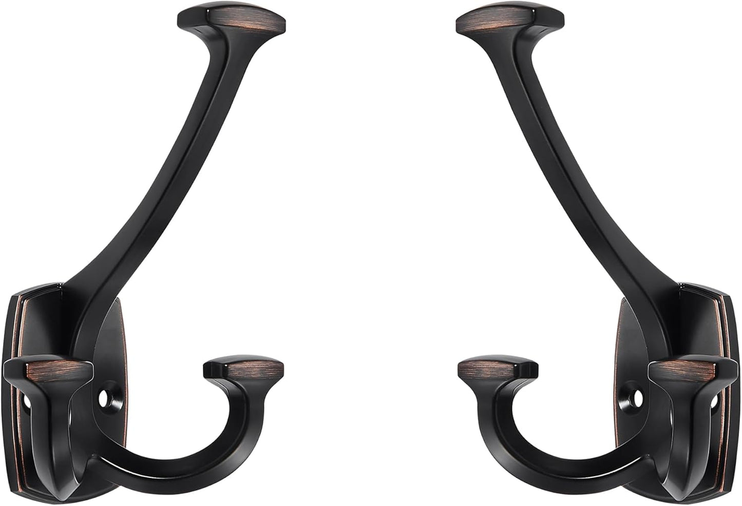 Large Wall Double-Sided Hook 5 Pack Oil Rubbed Bronze Hook Decorative Heavy Duty Solid Large Coat Hooks for Towel Hanging Coats Robe Towel Bags Door Back 2 Prong Hooks