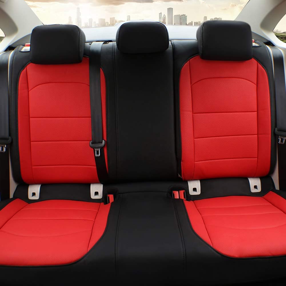 EKR Sportage Seat Covers Custom Fit for KIA Sportage S,EX,LX,SX,SX Turbo 2017 2018 2019 2020 2021 2022 Leather Car Seat Cover Full Set - Faux Leather (Black with Red Piping)