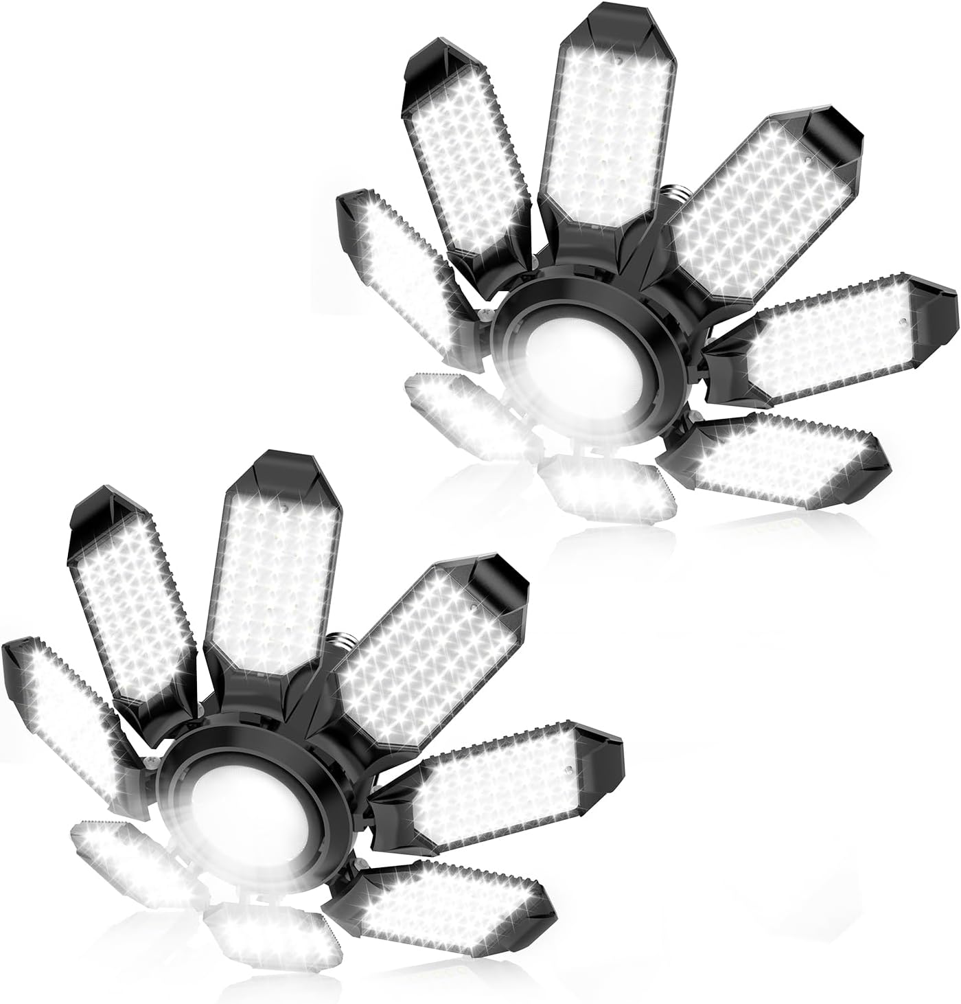 LED Garage Light - 2Pack Bright 50000LM Garage Lights Ceiling Led w/ 8 Deformable Panels 6500K Led Light Bulb Srew in E26/E27 Socket with Adjustable Center Spotlight for Barn Workshop Attic