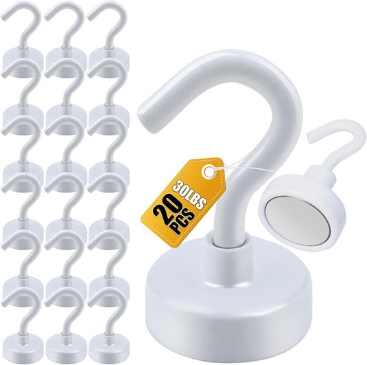 DIYMAG Magnetic Hooks, 30Lbs Strong Heavy Duty Cruise Magnet S-Hook for Classroom, Fridge, Hanging, Cabins, Grill, Kitchen, Garage, Workplace and Office Etc, (20 Pack-White)