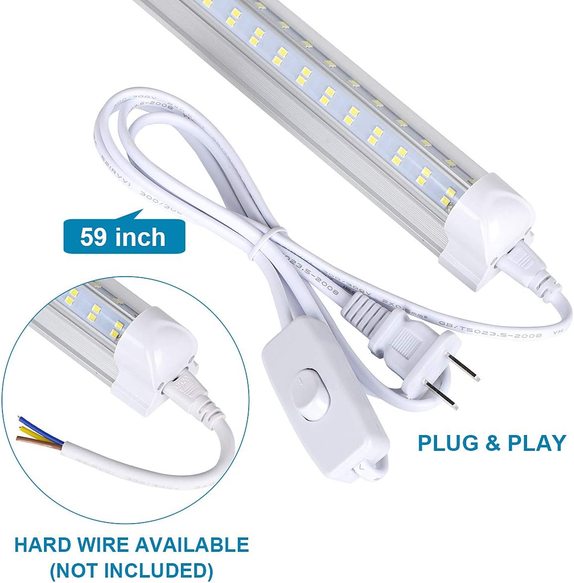 4 Pack 4FT LED Shop Light Fixture, 72W 9500LM 5000K, Daylight White, 4 Row V Shape, Clear Cover, Hight Output, Linkable Shop Lights, T8 LED Tube Lights, 4 LED shop lights for garage 4 foot with plug