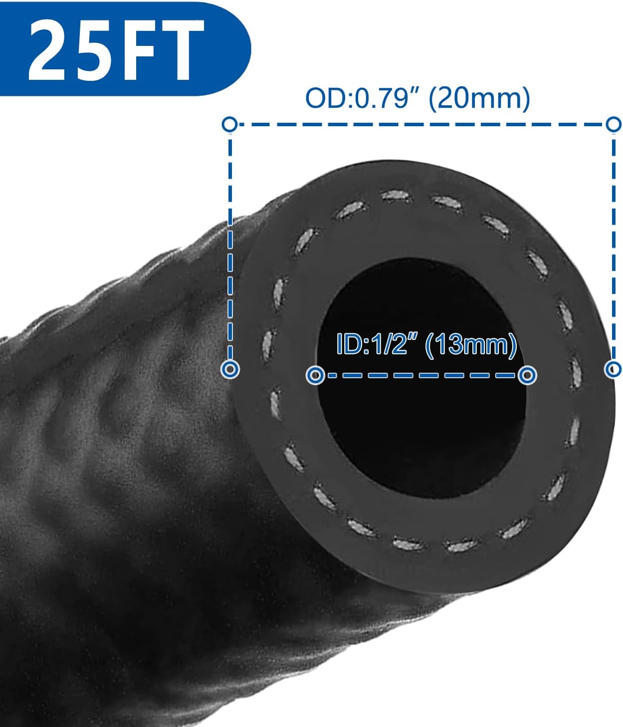 LokoCar Rubber Fuel Hose Line Push Lock 1/2" ID SAE 30R7 NBR 25ft 300PSI Black