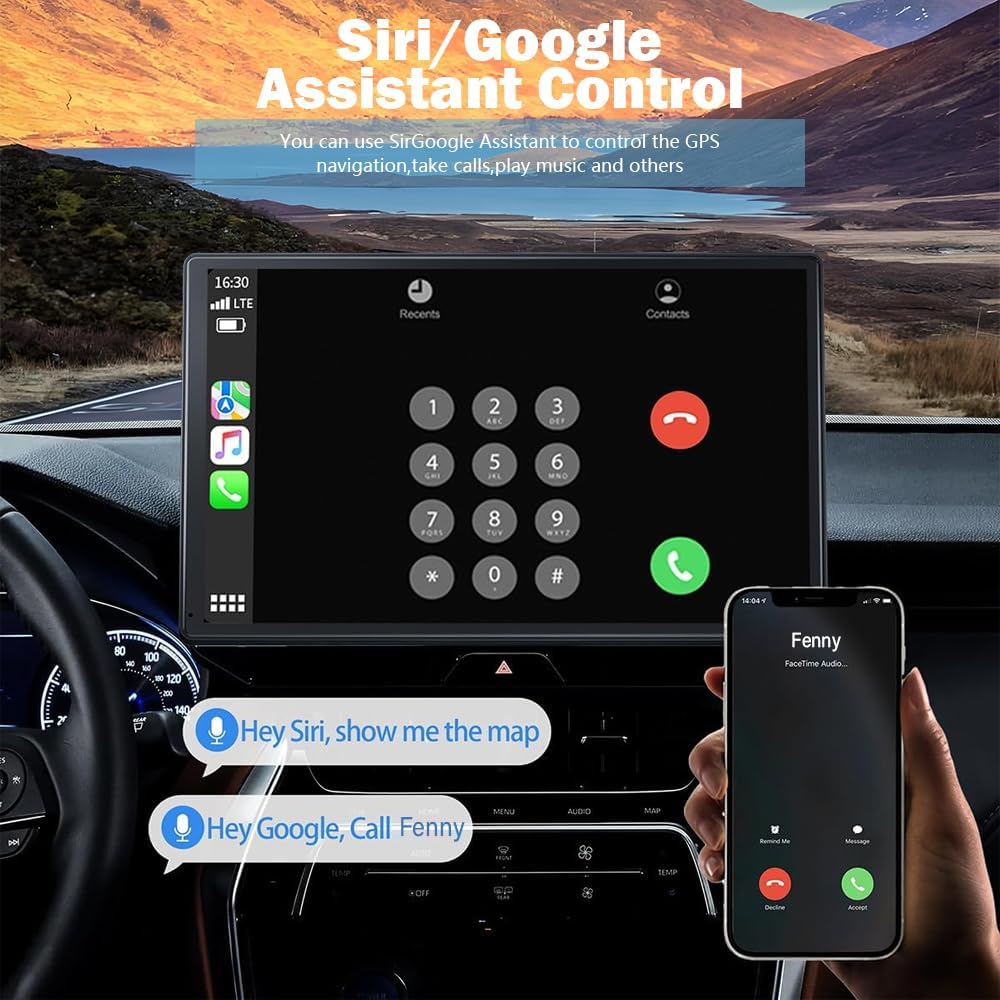 Wireless Carplay Screen for Car 7" Portable Apple Carplay & Android Auto Car Stereo with Backup Camera, GPS Navigation/Mirror Link/Voice Control Siri/Bluetooth FM, AUX for All Vehicles