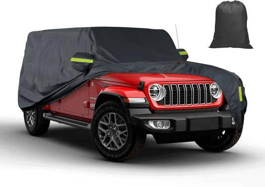 Heavy Duty Waterproof Car Cover Fit for Jeep 2009-2025 Wrangler 4 Dr,Tear & UV Resistant, Outdoor Indoor Full Car Cover with Storage Bag, Windproof Sun Rain UV Dust Snow Protection, Black