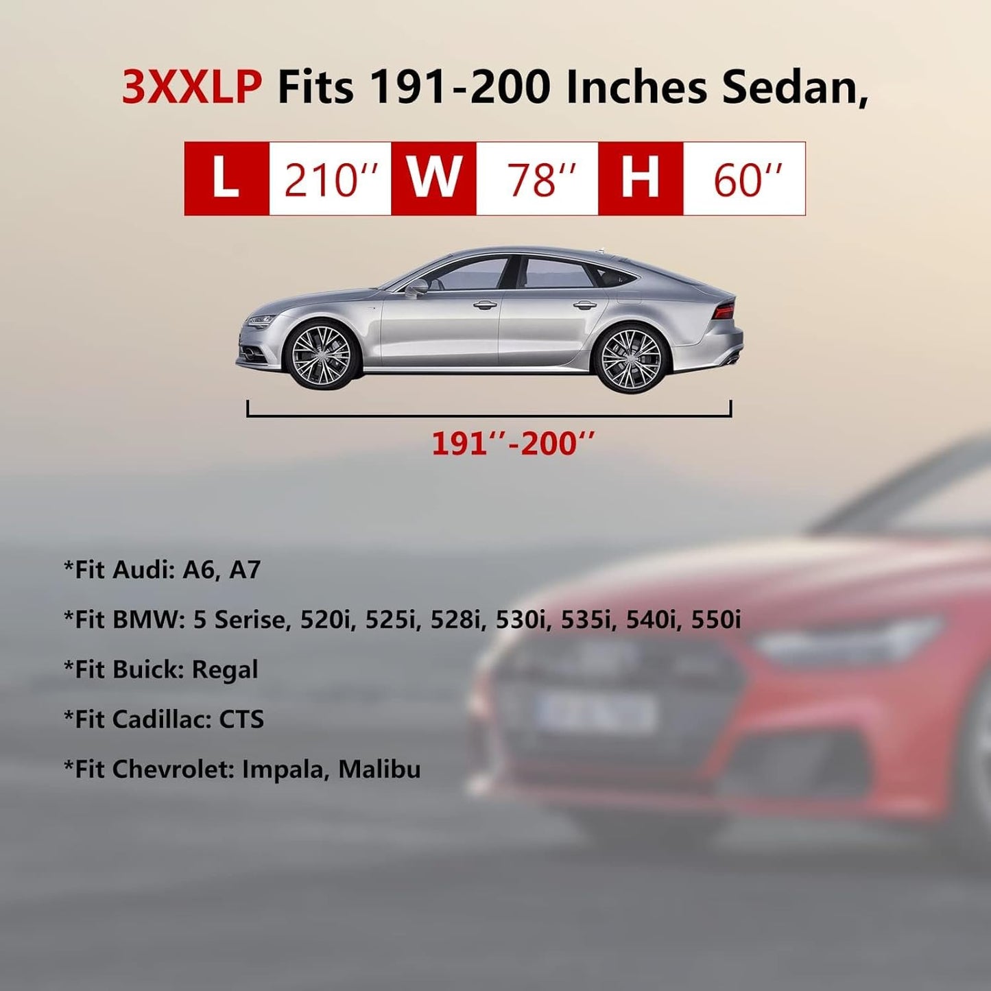 Tecoom Car Cover Waterproof All Weather, Car Covers for Automobiles with Zipper Door, Cotton Backing Car Cover, Windproof Sun UV Hail Protector Car Cover, Universal Fit for Sedan (201"-210")