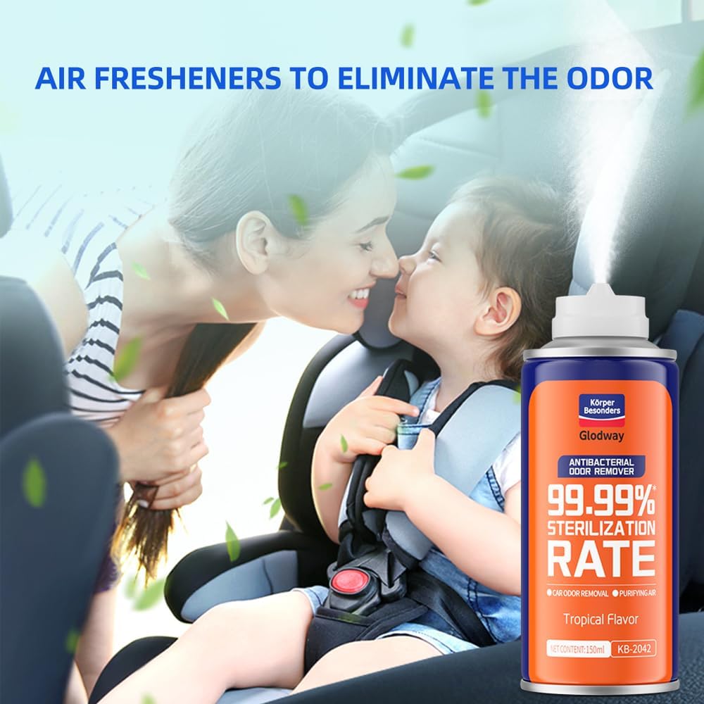 Glodway Whole Car Air Refresher,Odor Eliminator Remover Spray For Car,Tropical Flavor Strong Freshener With Odour Eliminator Technology,Long-Lasting Scent,6 Ounce(Pack of 1)