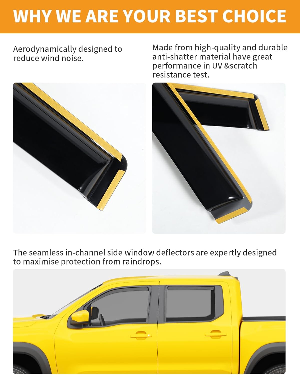 in-Channel Window Rain Guards Fit for Truck Nissan Frontier 2022-2025 Crew Cab Extra Durable Window Deflectors Vent Visors Shades Car Accessories Visors Rain Guards