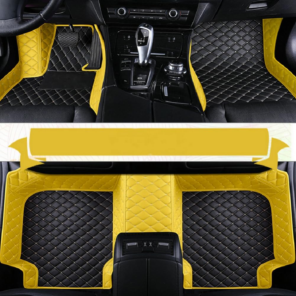 Customized Personalized car Floor mats, All-Weather Luxury car Floor mats, Waterproof and Anti Slip Leather car Floor mat Lining, 95% Customized car, Truck, and SUV Floor mats (Edge Yellow)