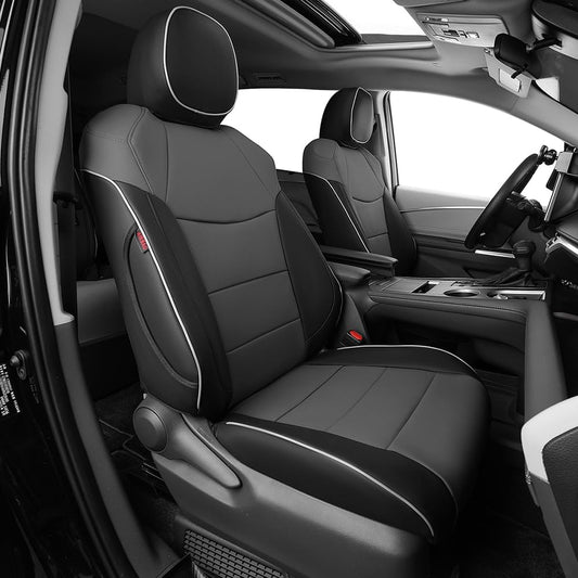 EKR Sienna Seat Covers for 2011-2020 Toyota Sienna L,LE,XLE,Limited,7 Seats,2nd Row Captain Seats W/NO Legrest,Waterproof Car Seat Cover Full Set,Car Seat Protectors- Three Row,Leather(Black/Gray)