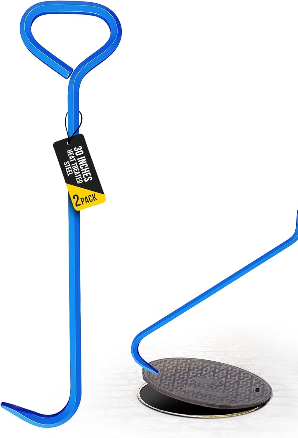 T&T Tools 30-Inch Manhole Hook Tool - Heavy Duty Single Hook for Lifting Manhole Covers, Storm Drains, Septic Tank Risers - Rigid Hex Alloy Steel Tool for Lifting, Pulling, and Removing Covers-2 Pack