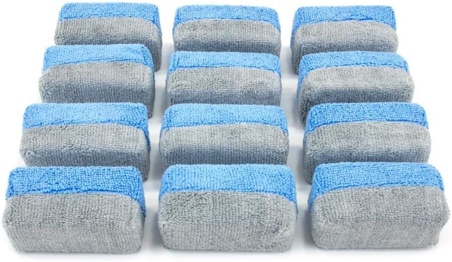 Autofiber [Saver Applicator Terry] Ceramic Coating Applicator Sponge | 12 Pack | with Plastic Barrier to Reduce Product Waste. (Blue/Gray, Mini)