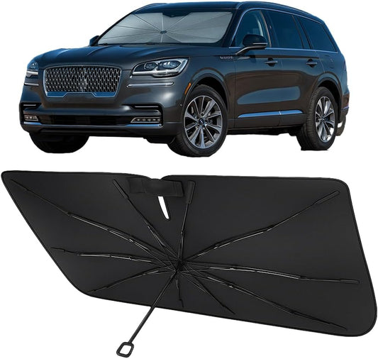 Proadsy Windshield Sun Shade Umbrella for Lincoln Aviator 2020-2025 Foldable Car Umbrella Sunshade with Soft TPU Handle Spring Structure Crystal Cooling Material Protect Car from Rays & Heat